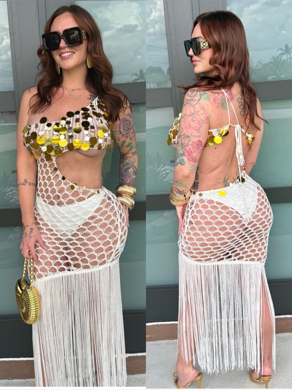 White Macrame Fringe One-Shoulder Maxi Cover-Up - Picture 3 of 9